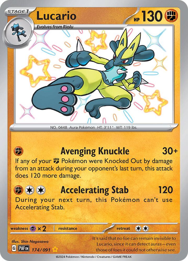 Lucario 174/091 Holofoil, Paldean Fates Pokémon card