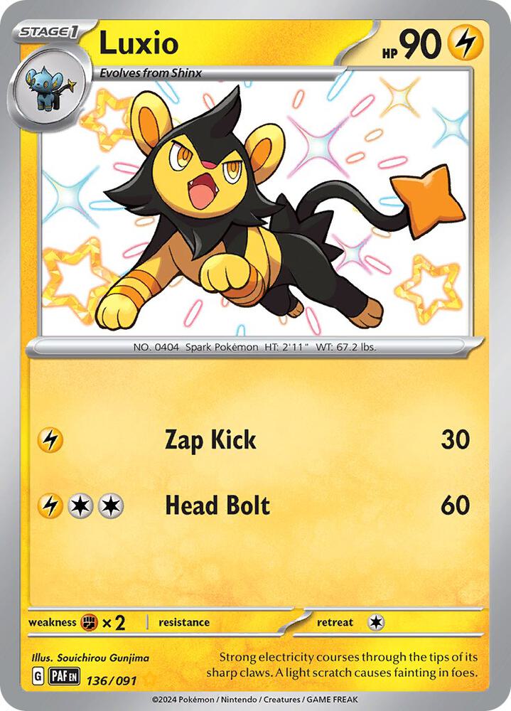 Luxio 136/091 Holofoil — Paldean Fates Pokémon card
