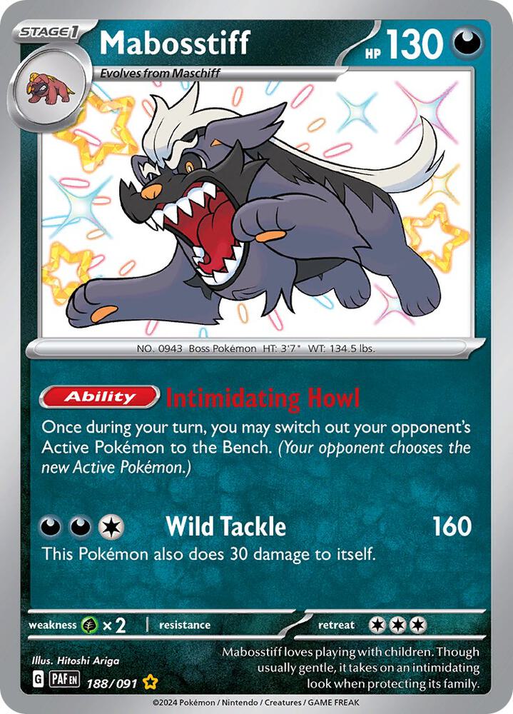 Mabosstiff 188/091 Holofoil, Paldean Fates Pokémon card