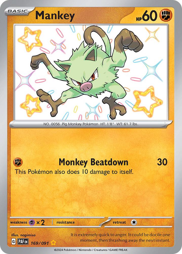 Mankey 169/091 Holofoil, Paldean Fates Pokémon card