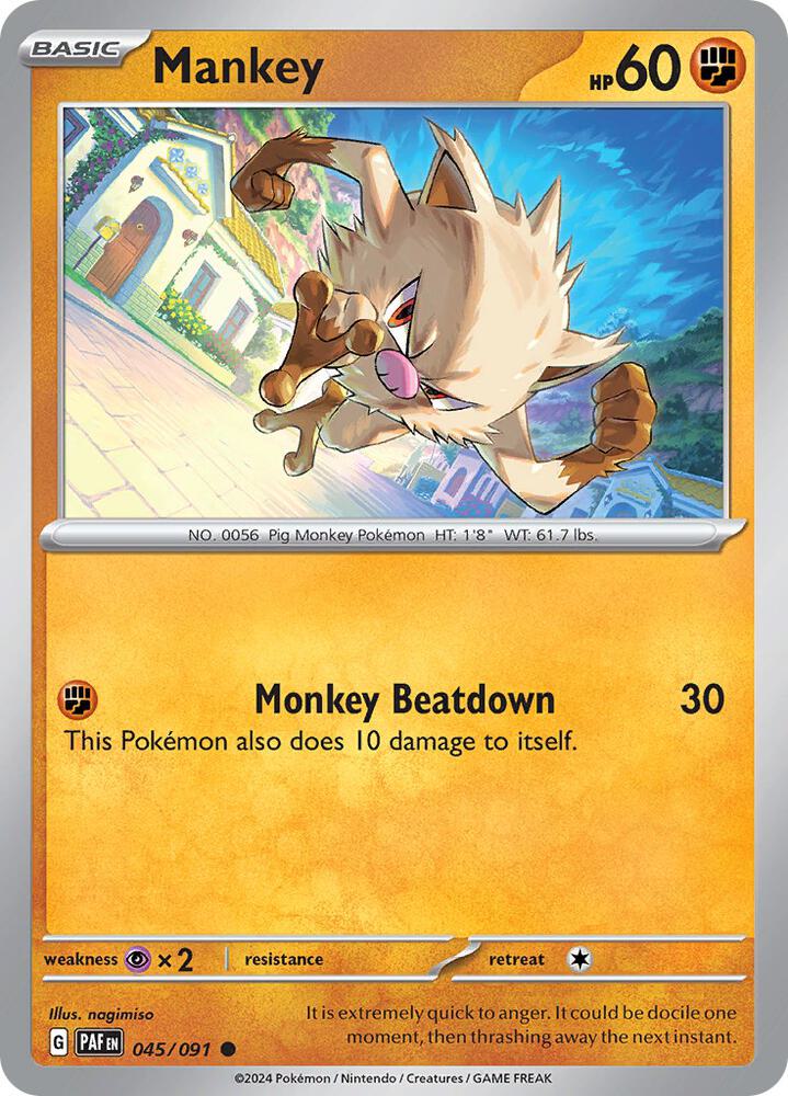 Mankey 045/091 Reverse Holofoil — Paldean Fates Pokémon card