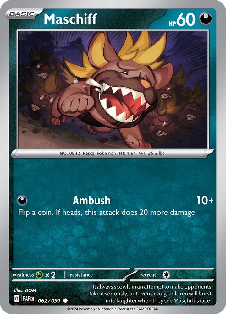 Maschiff 062/091 Reverse Holofoil — Paldean Fates Pokémon card