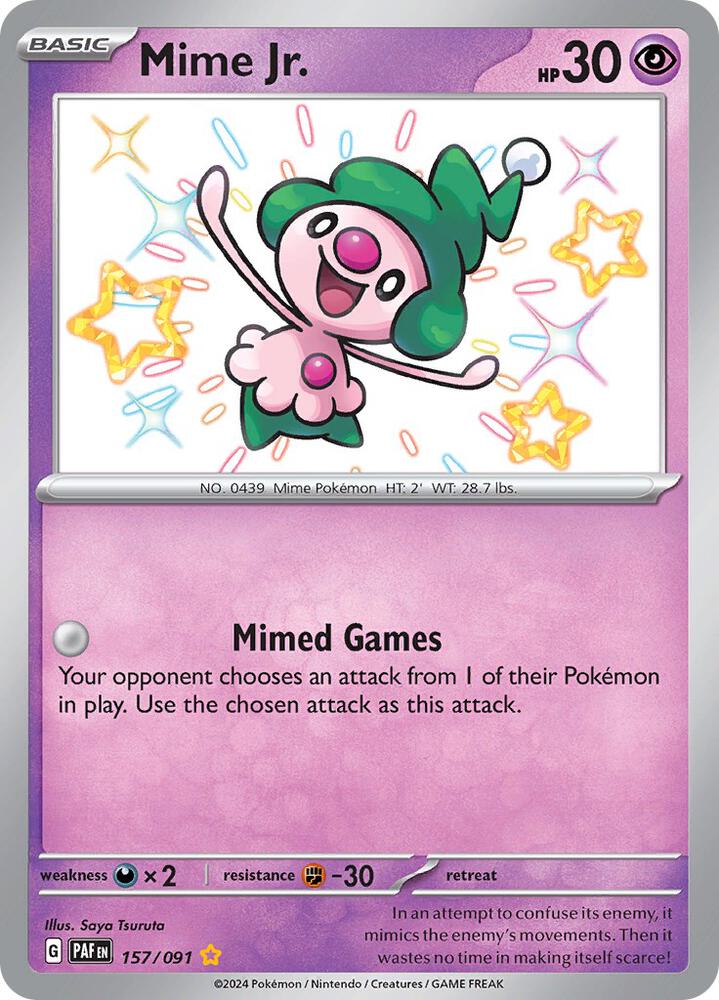 Mime Jr. 157/091 Holofoil, Paldean Fates Pokémon card