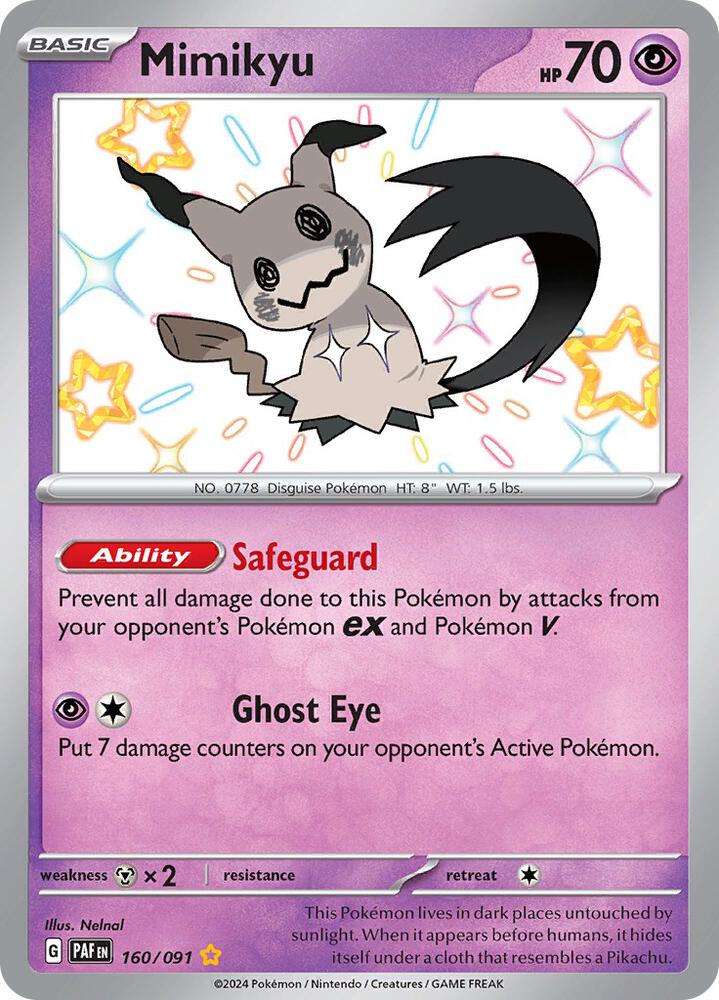 Mimikyu 160/091 Holofoil, Paldean Fates Pokémon card
