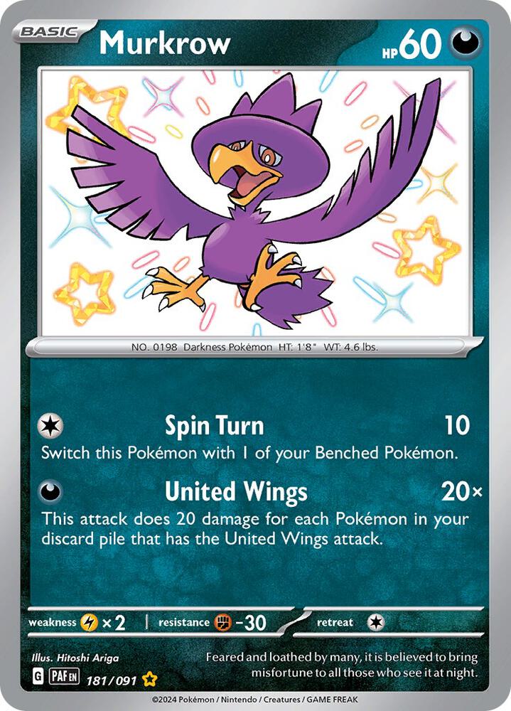Murkrow 181/091 Holofoil, Paldean Fates Pokémon card