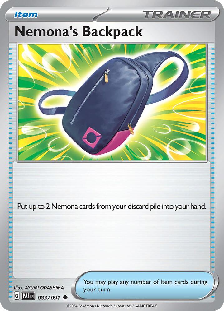 Nemona's Backpack 083/091 Reverse Holofoil, Paldean Fates Pokémon card