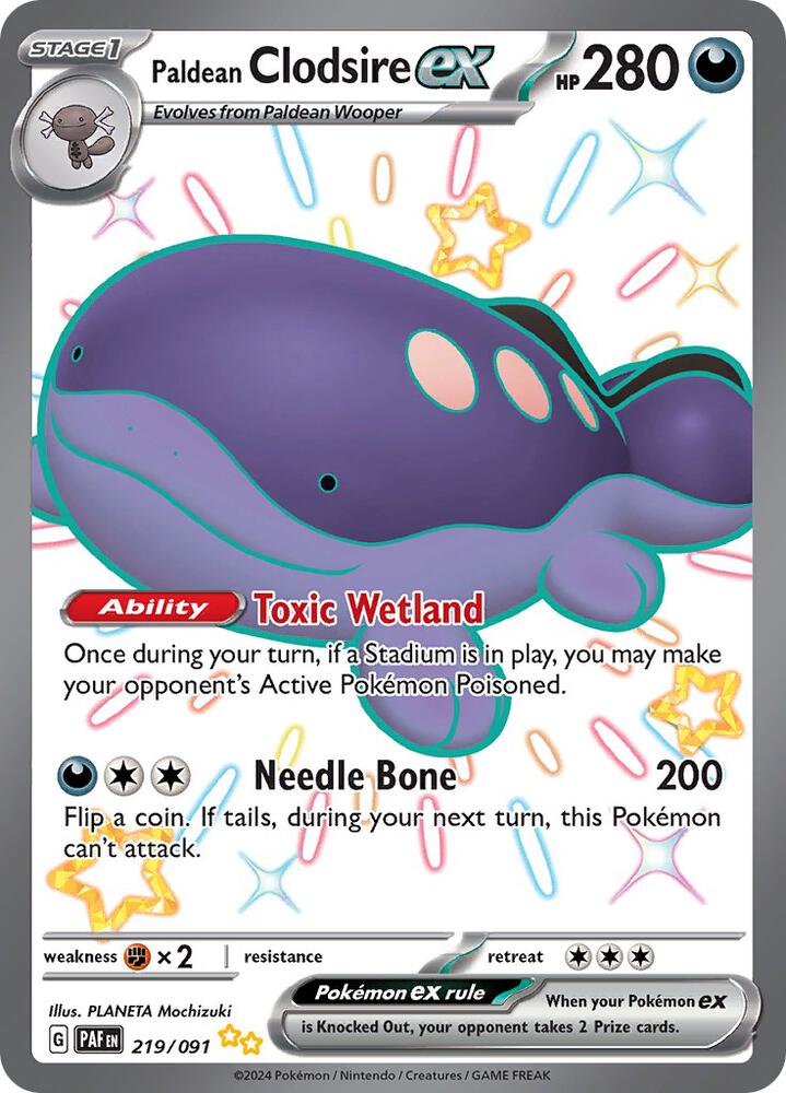 Paldean Clodsire ex 219/091 Holofoil — Paldean Fates Pokémon card