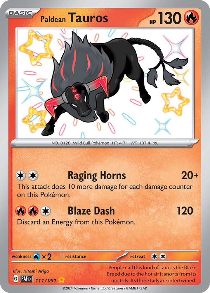 Paldean Tauros 111/091 Holofoil — Paldean Fates Pokémon card