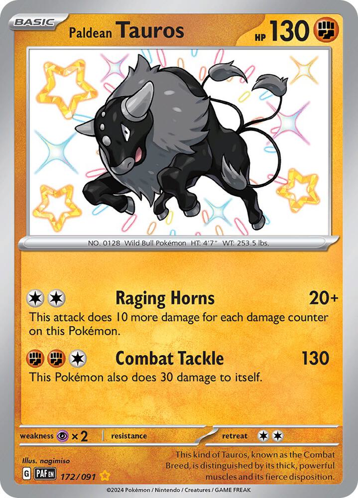 Paldean Tauros 172/091 Holofoil — Paldean Fates Pokémon card