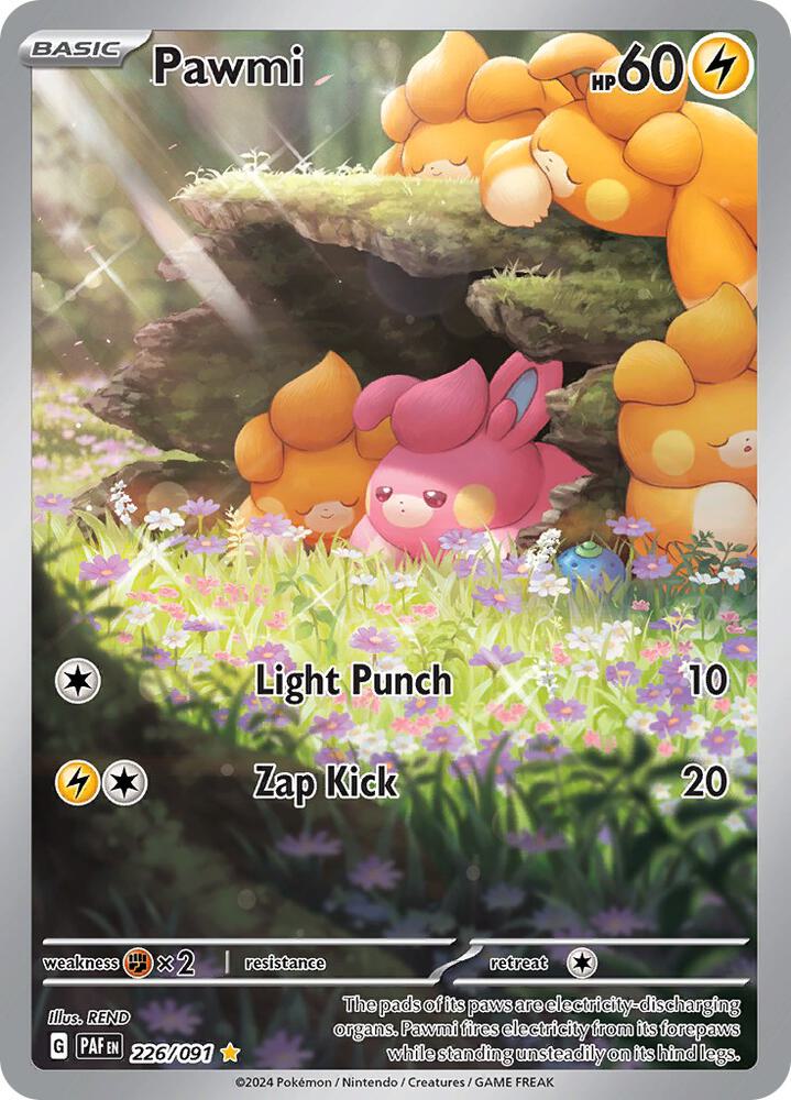 Pawmi 226/091 Holofoil, Paldean Fates Pokémon card