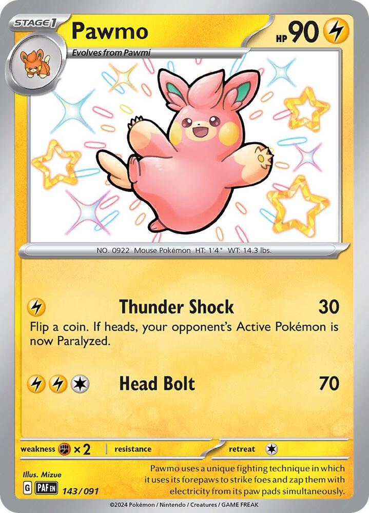 Pawmo 143/091 Holofoil, Paldean Fates Pokémon card