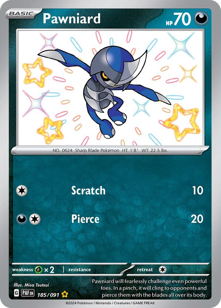 Pawniard 185/091 Holofoil, Paldean Fates Pokémon card