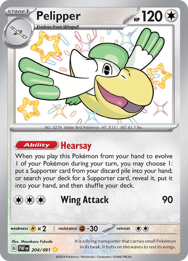 Pelipper 204/091 Holofoil, Paldean Fates Pokémon card