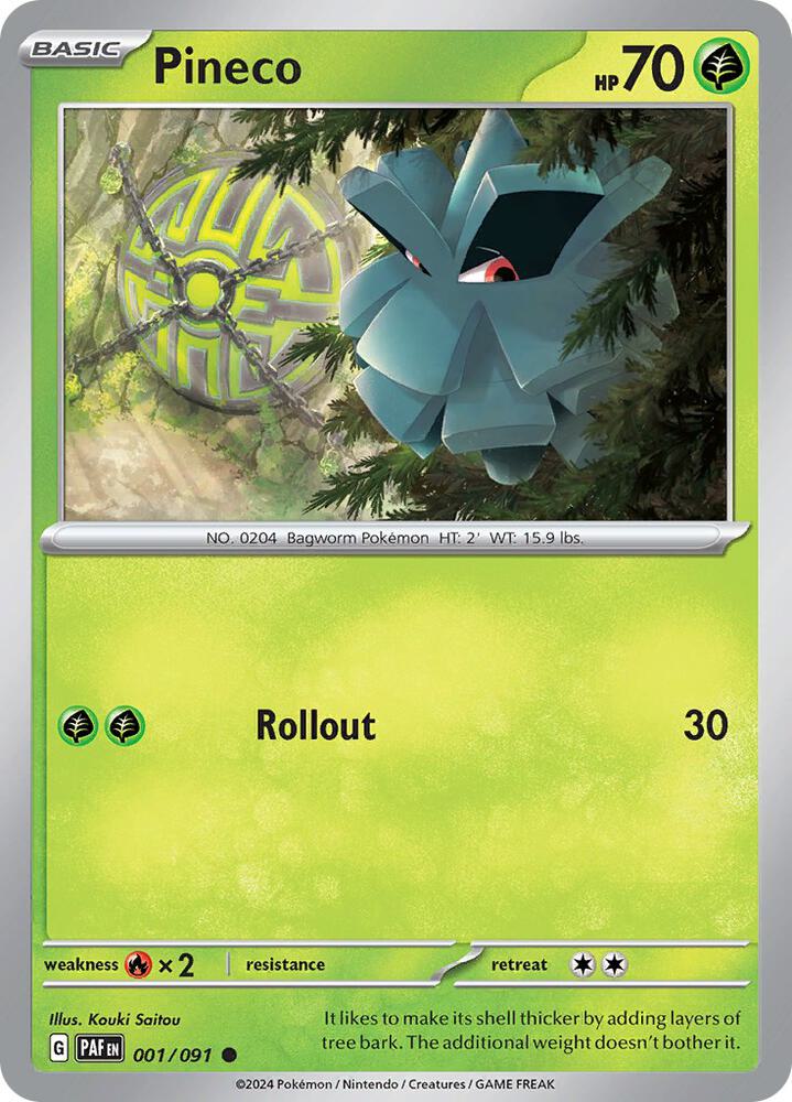 Pineco 001/091 Reverse Holofoil — Paldean Fates Pokémon card