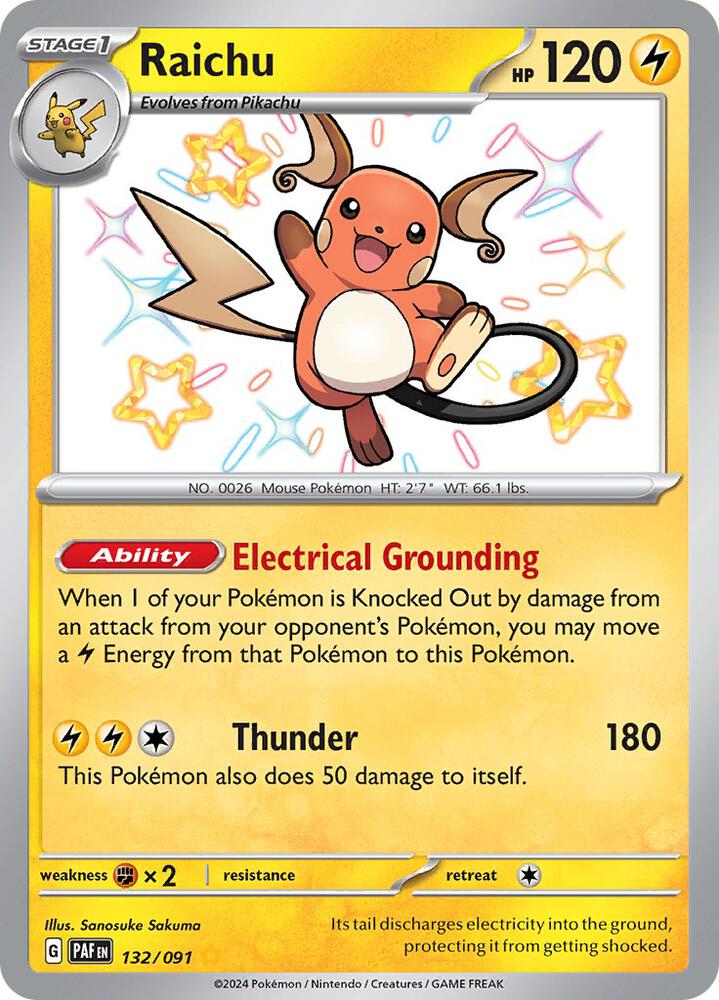 Raichu 132/091 Holofoil — Paldean Fates Pokémon card
