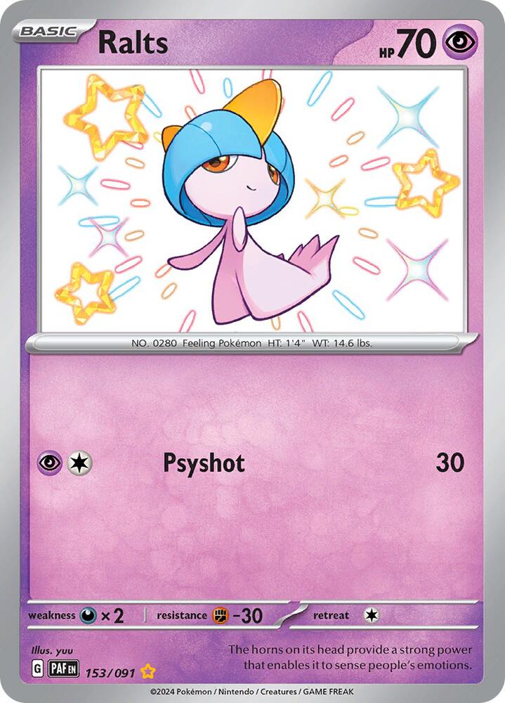Ralts 153/091 Holofoil, Paldean Fates Pokémon card