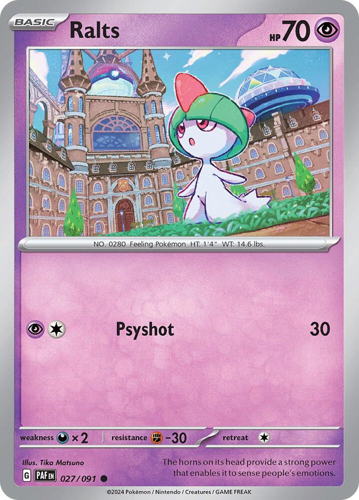 Ralts 027/091 Reverse Holofoil — Paldean Fates Pokémon card