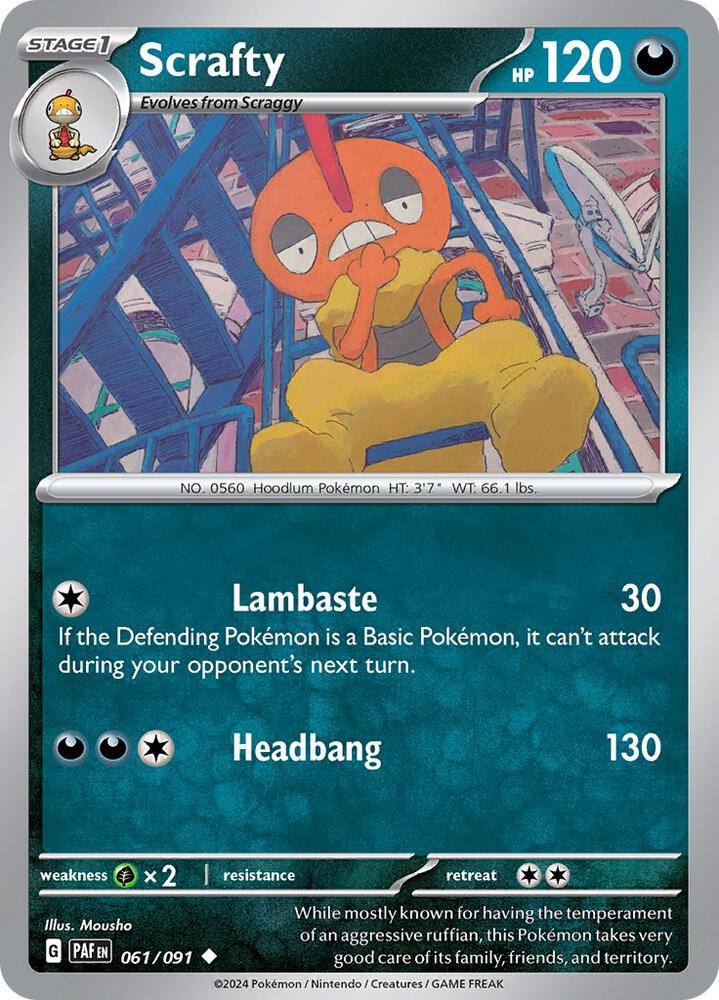 Scrafty 061/091 Reverse Holofoil — Paldean Fates Pokémon card
