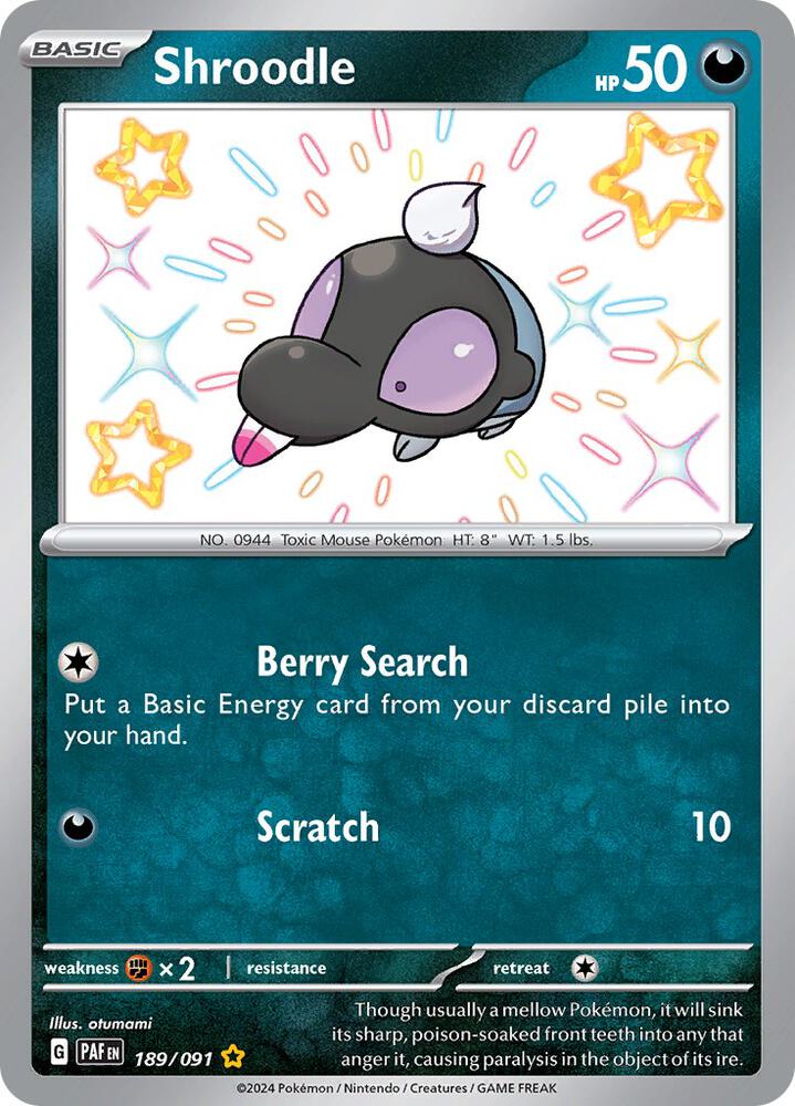 Shroodle 189/091 Holofoil, Paldean Fates Pokémon card