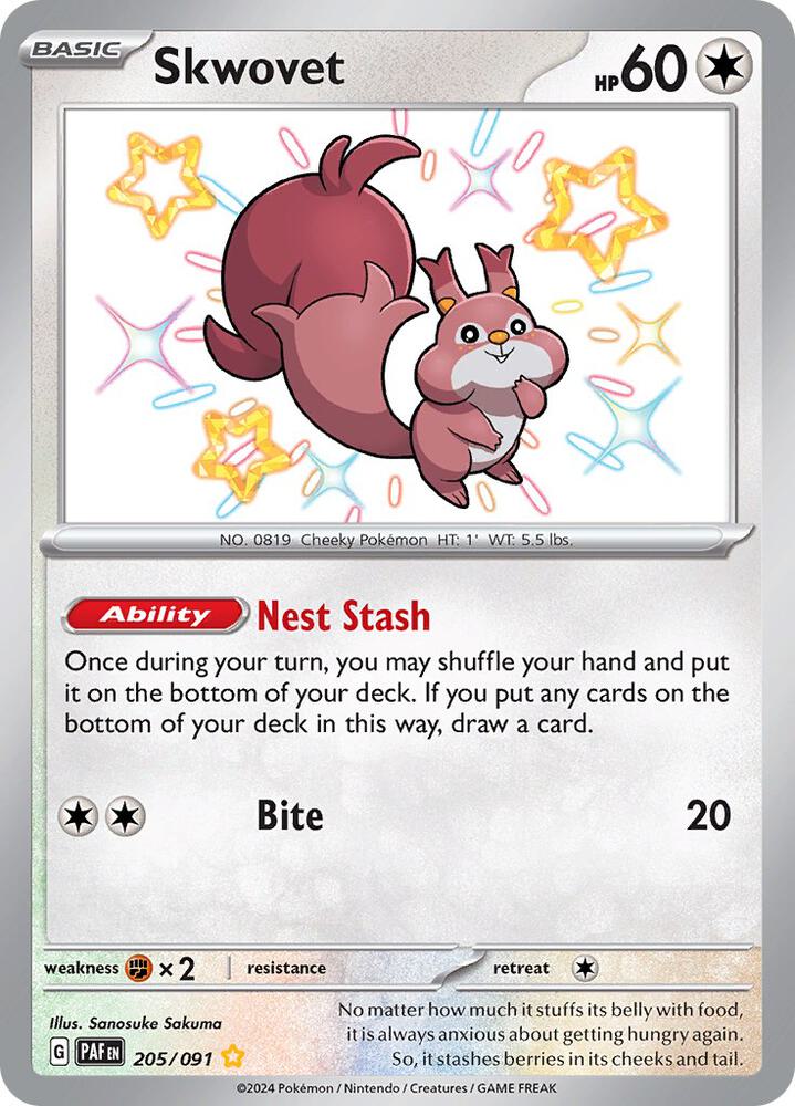 Skwovet 205/091 Holofoil, Paldean Fates Pokémon card