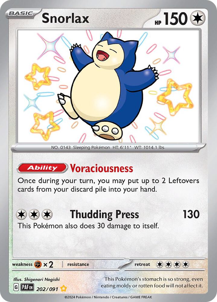 Snorlax 202/091 Holofoil, Paldean Fates Pokémon card