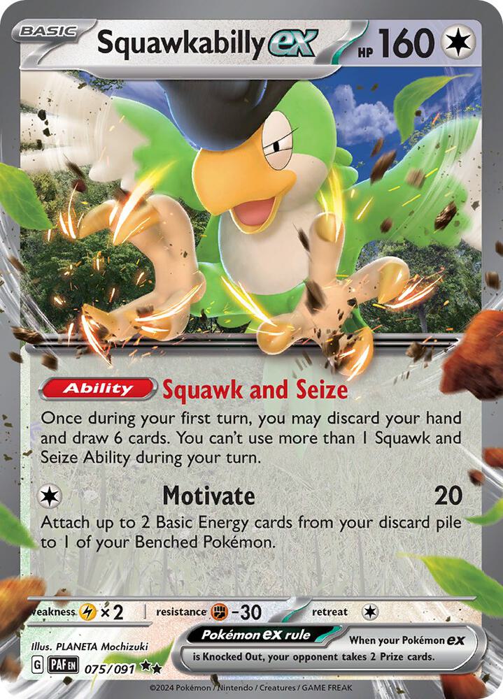 Squawkabilly ex 075/091 Holofoil, Paldean Fates Pokémon card