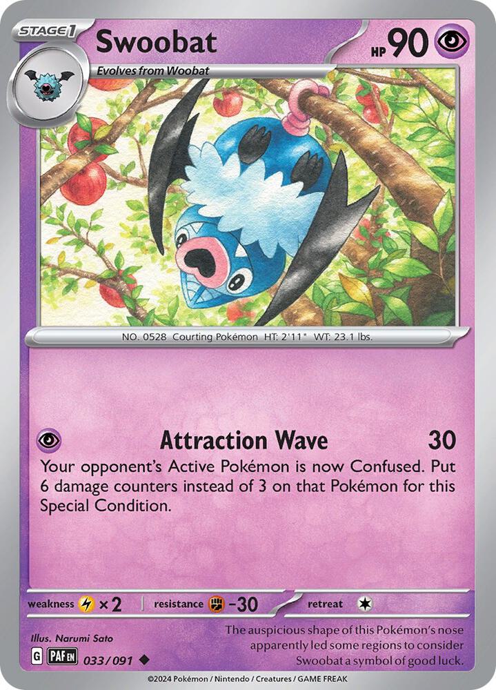 Swoobat 033/091 Reverse Holofoil — Paldean Fates Pokémon card