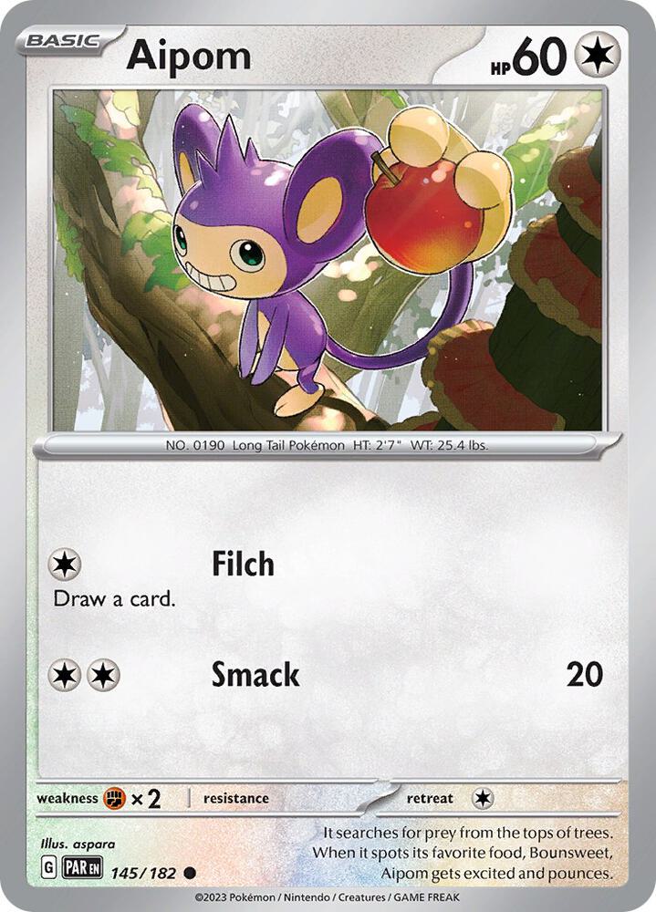 Aipom 145/182 Reverse Holofoil, Paradox Rift Pokémon card