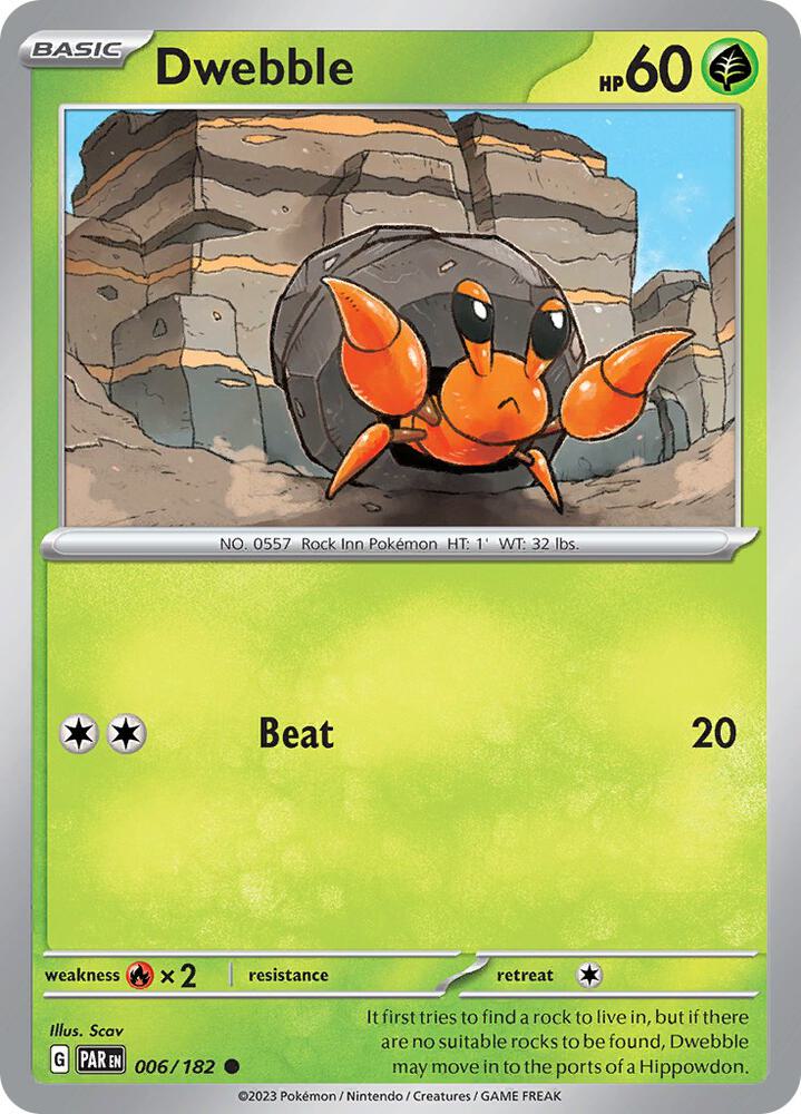 Dwebble 006/182 Reverse Holofoil, Paradox Rift Pokémon card