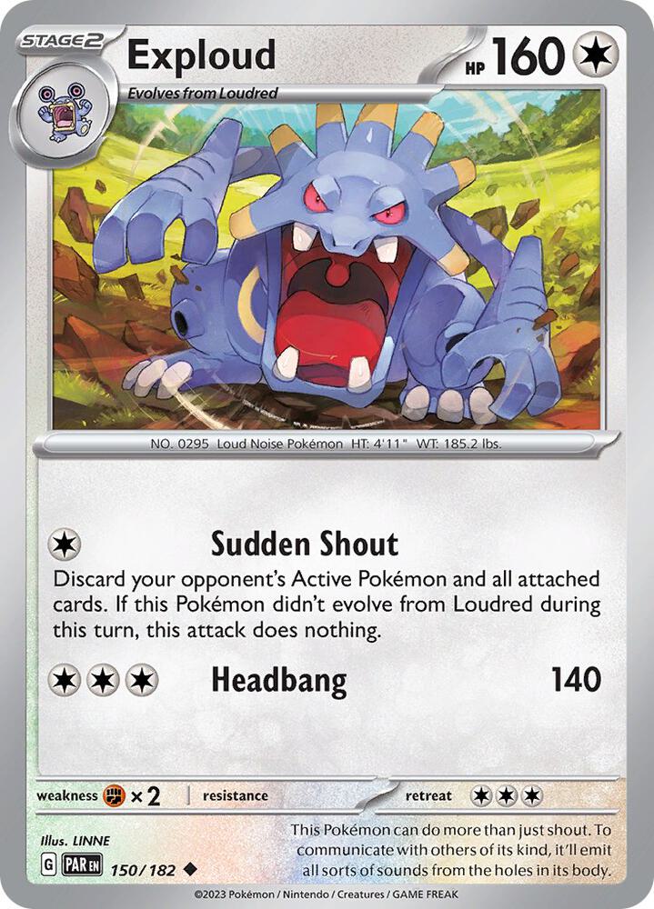 Exploud 150/182 Reverse Holofoil, Paradox Rift Pokémon card