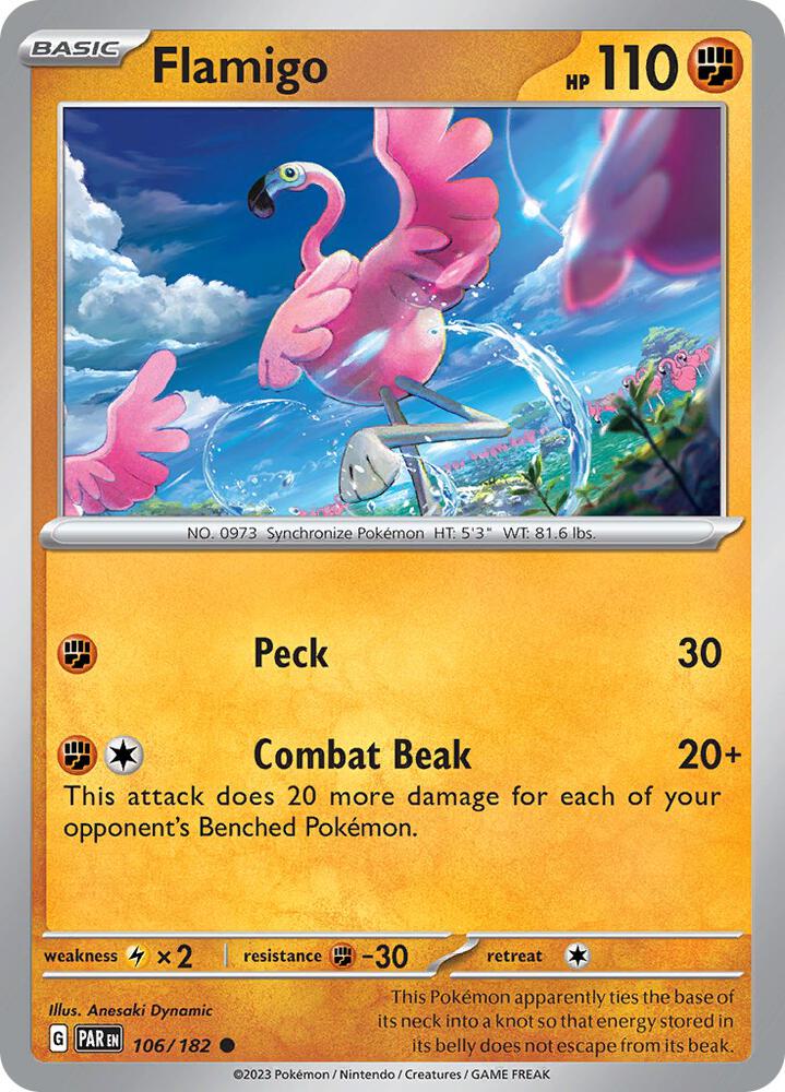Flamigo 106/182 Reverse Holofoil, Paradox Rift Pokémon card