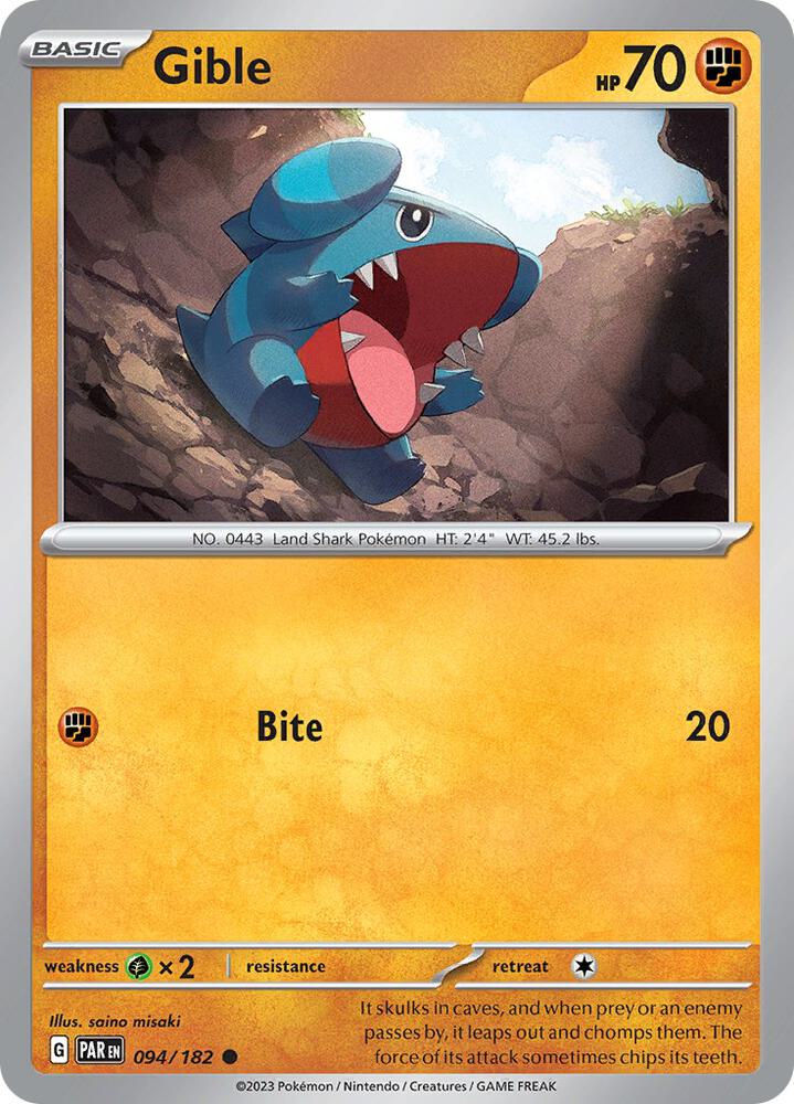 Gible 094/182 Reverse Holofoil, Paradox Rift Pokémon card
