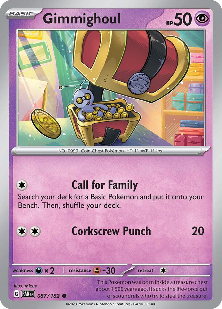 Gimmighoul 087/182, Paradox Rift Pokémon card