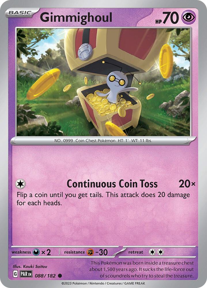 Gimmighoul 088/182 Reverse Holofoil, Paradox Rift Pokémon card