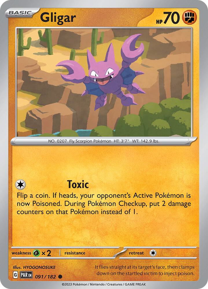 Gligar 091/182 Reverse Holofoil, Paradox Rift Pokémon card
