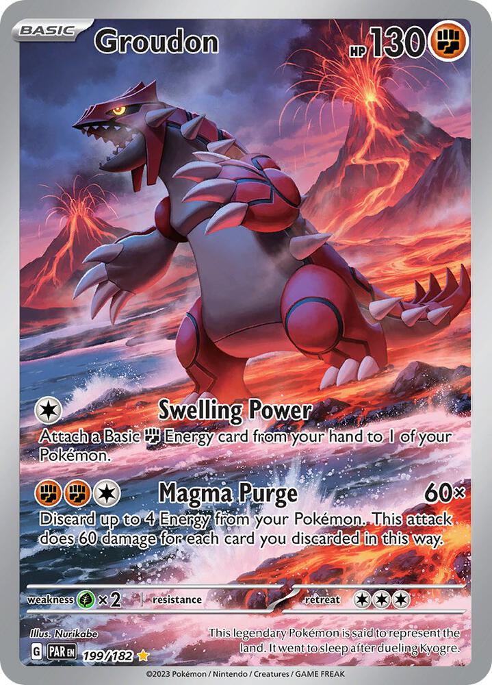 Groudon 199/182 Holofoil, Paradox Rift Pokémon card