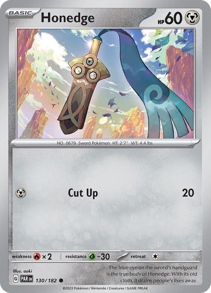 Honedge 130/182, Paradox Rift Pokémon card