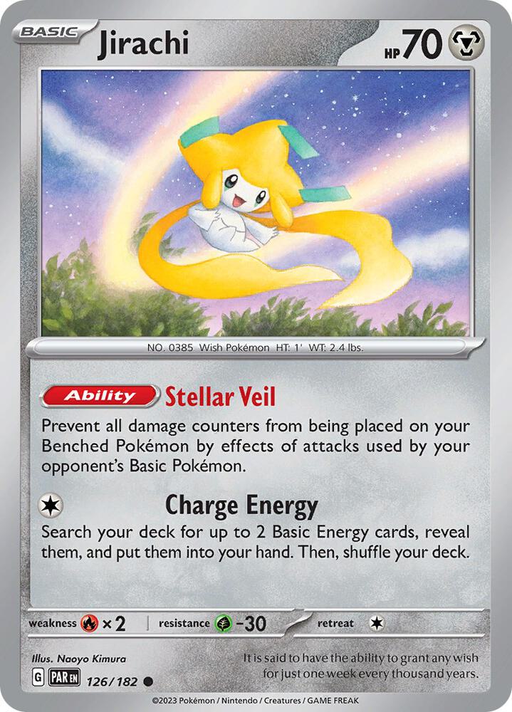 Jirachi 126/182 Reverse Holofoil, Paradox Rift Pokémon card