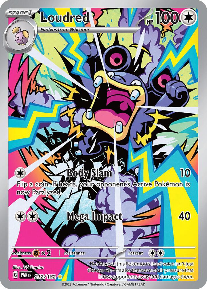 Loudred 212/182 Holofoil, Paradox Rift Pokémon card