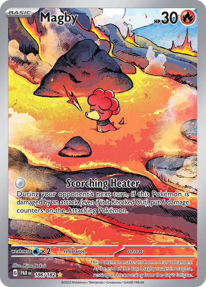 Magby 186/182 Holofoil, Paradox Rift Pokémon card