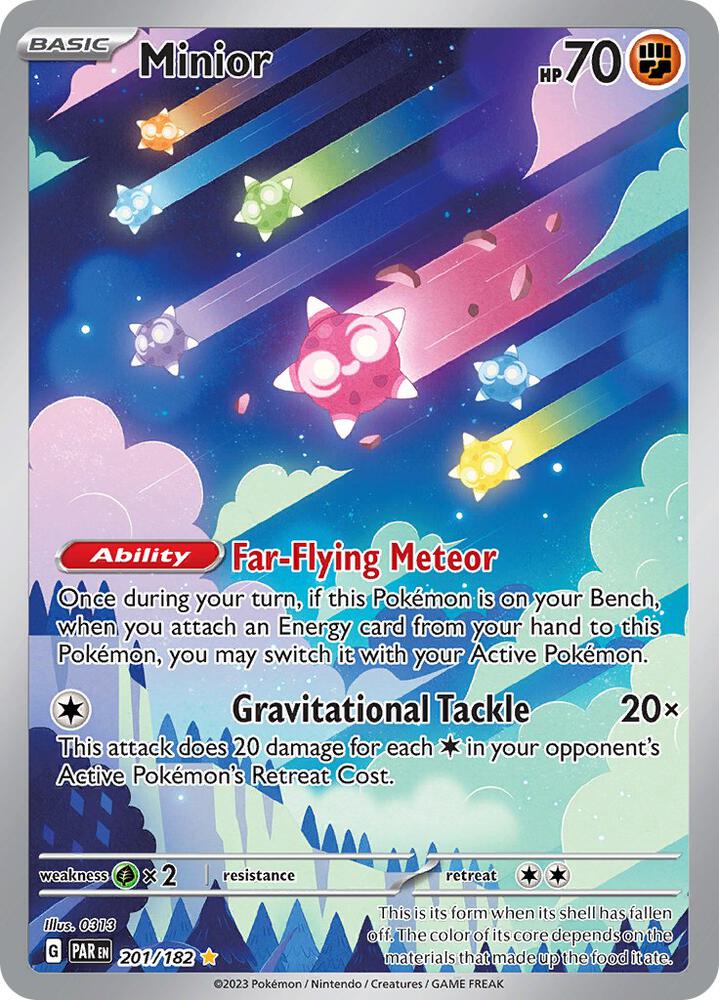 Minior 201/182 Holofoil, Paradox Rift Pokémon card