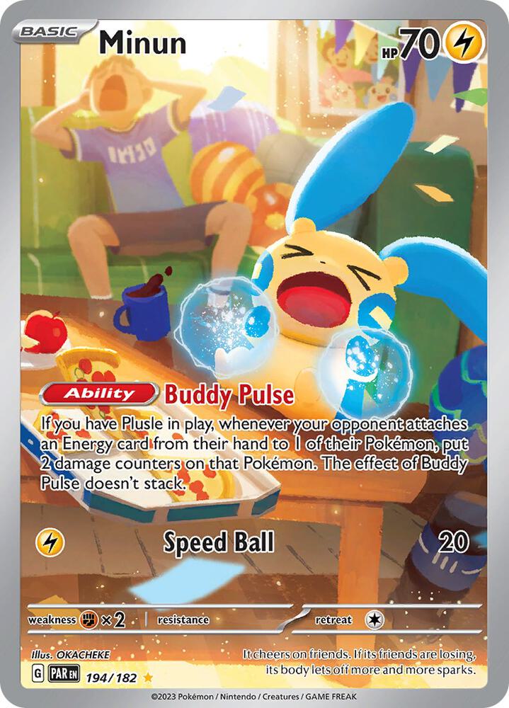 Minun 194/182 Holofoil, Paradox Rift Pokémon card