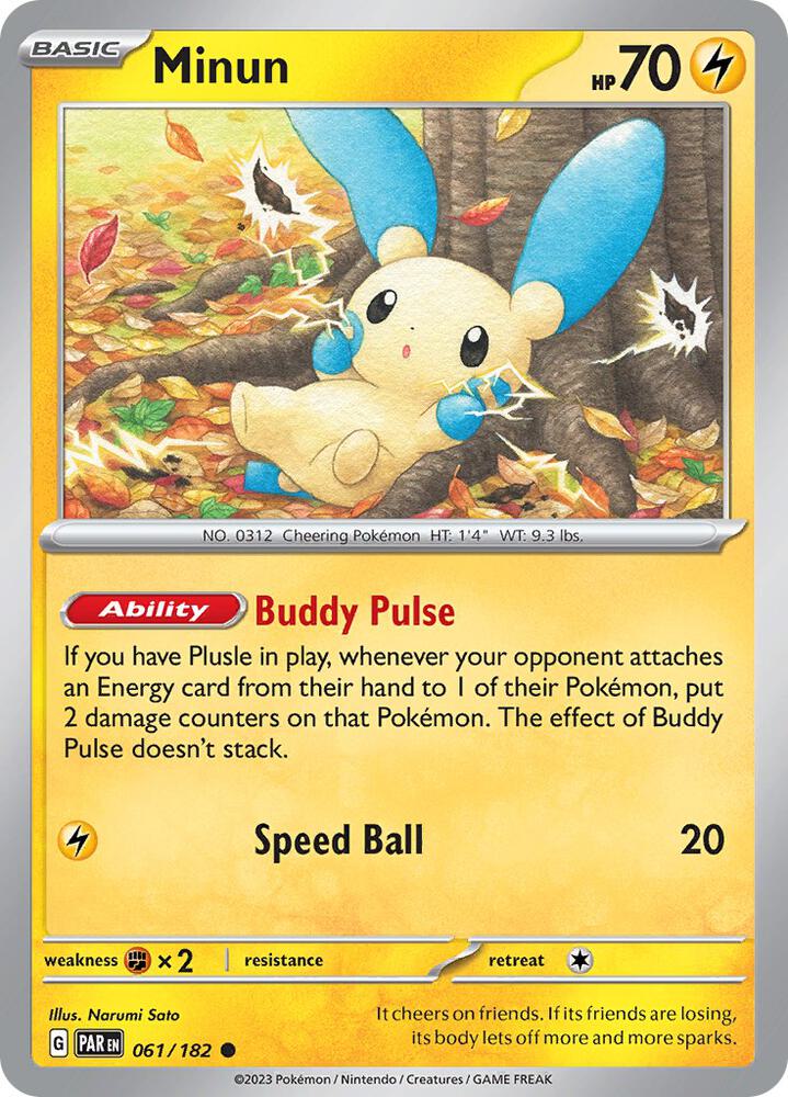 Minun 061/182 Reverse Holofoil, Paradox Rift Pokémon card