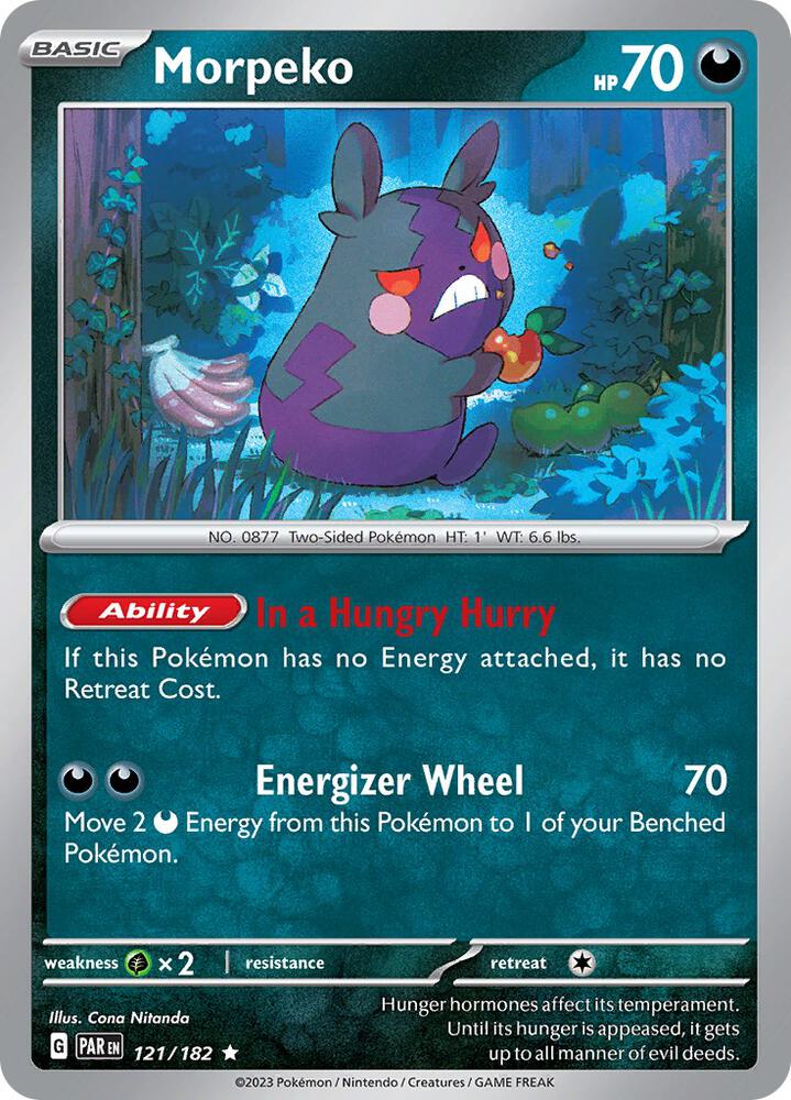 Morpeko 121/182 Reverse Holofoil, Paradox Rift Pokémon card