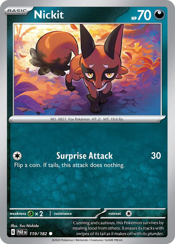 Nickit 119/182, Paradox Rift Pokémon card