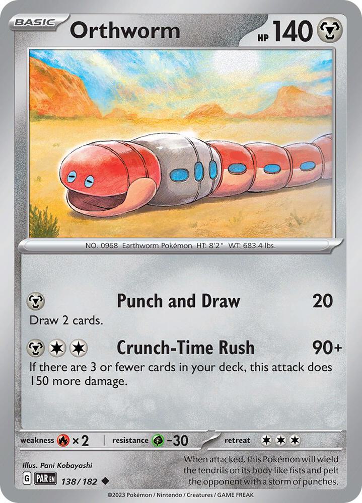 Orthworm 138/182 Reverse Holofoil, Paradox Rift Pokémon card