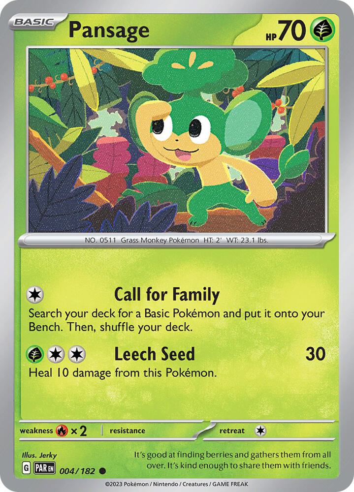 Pansage 004/182 Reverse Holofoil, Paradox Rift Pokémon card