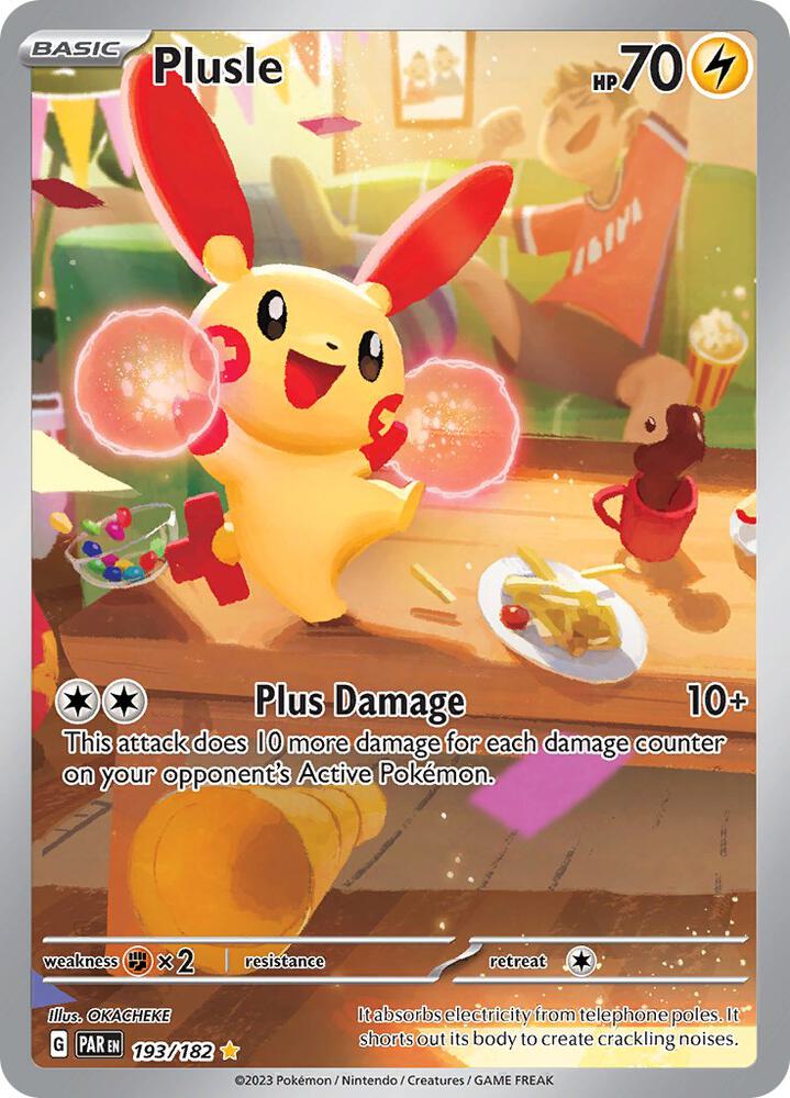 Plusle 193/182 Holofoil, Paradox Rift Pokémon card