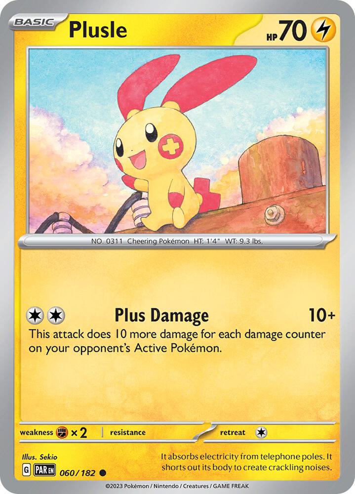 Plusle 060/182 Reverse Holofoil, Paradox Rift Pokémon card