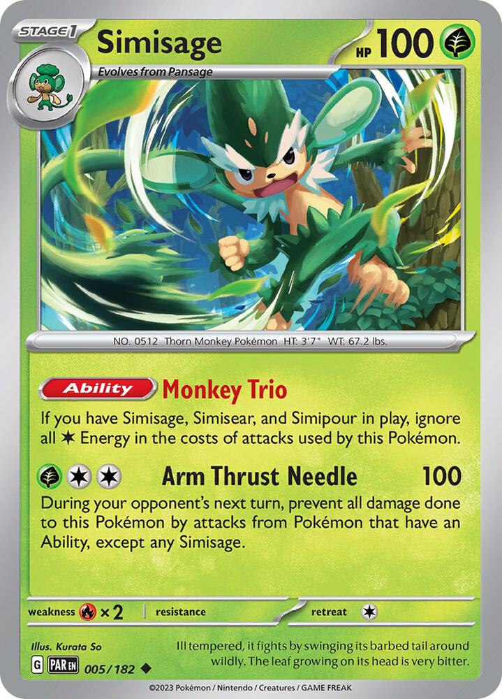 Simisage 005/182, Paradox Rift Pokémon card